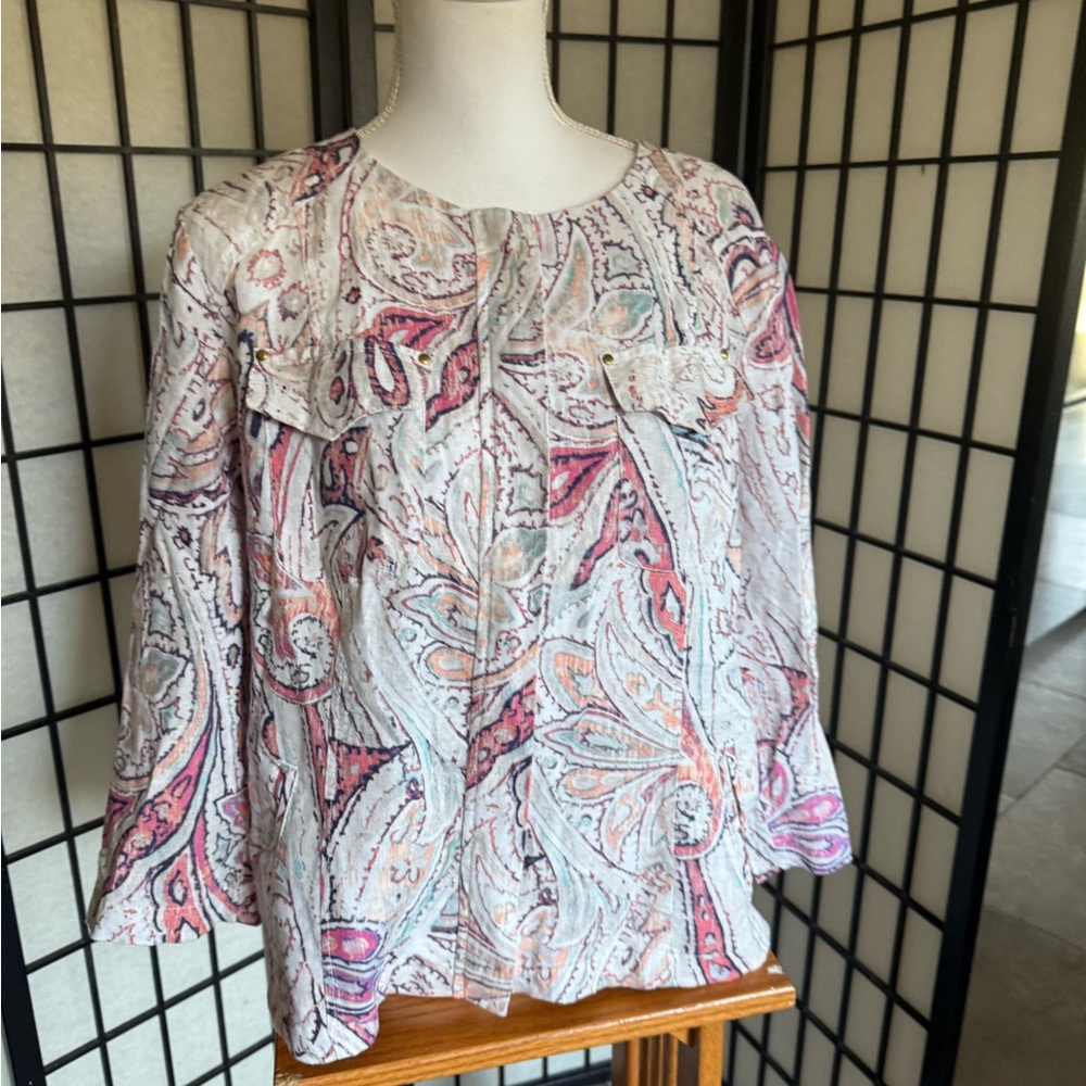 Chico's Paisley Blouse - Pink and White